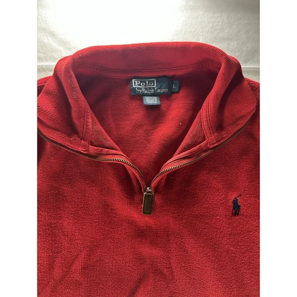 VTG 90s‎ Polo Ralph Lauren Sweater Mens Large Red Quarter Zip Cotton Pullover